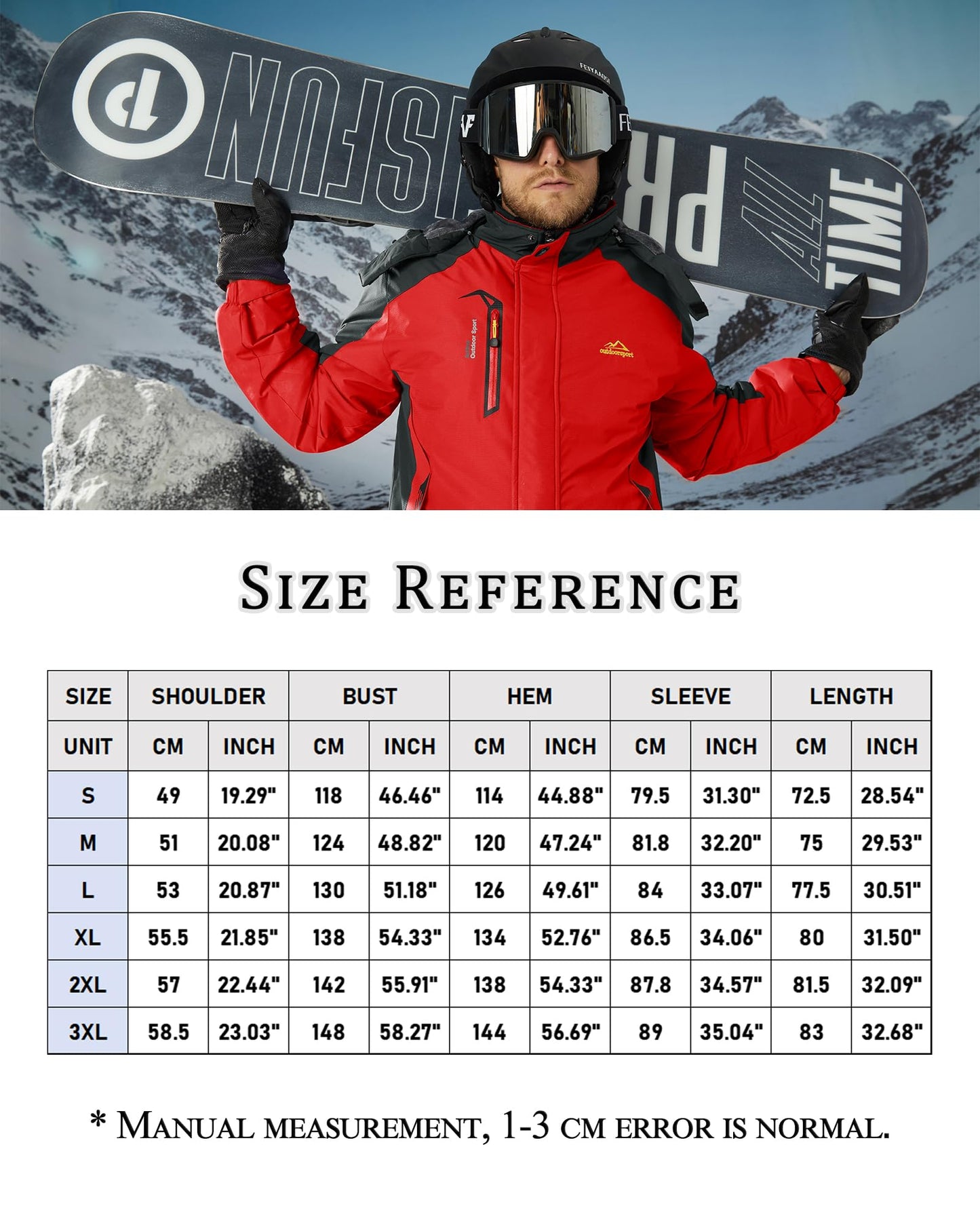 KEFITEVD Snowboardjacke Herren Warm Gefüttert Skijacke Wasserdicht Softshell Jacke mit Kapuze Fleece Winterjacke Atmungsaktiv Funktionsjacke