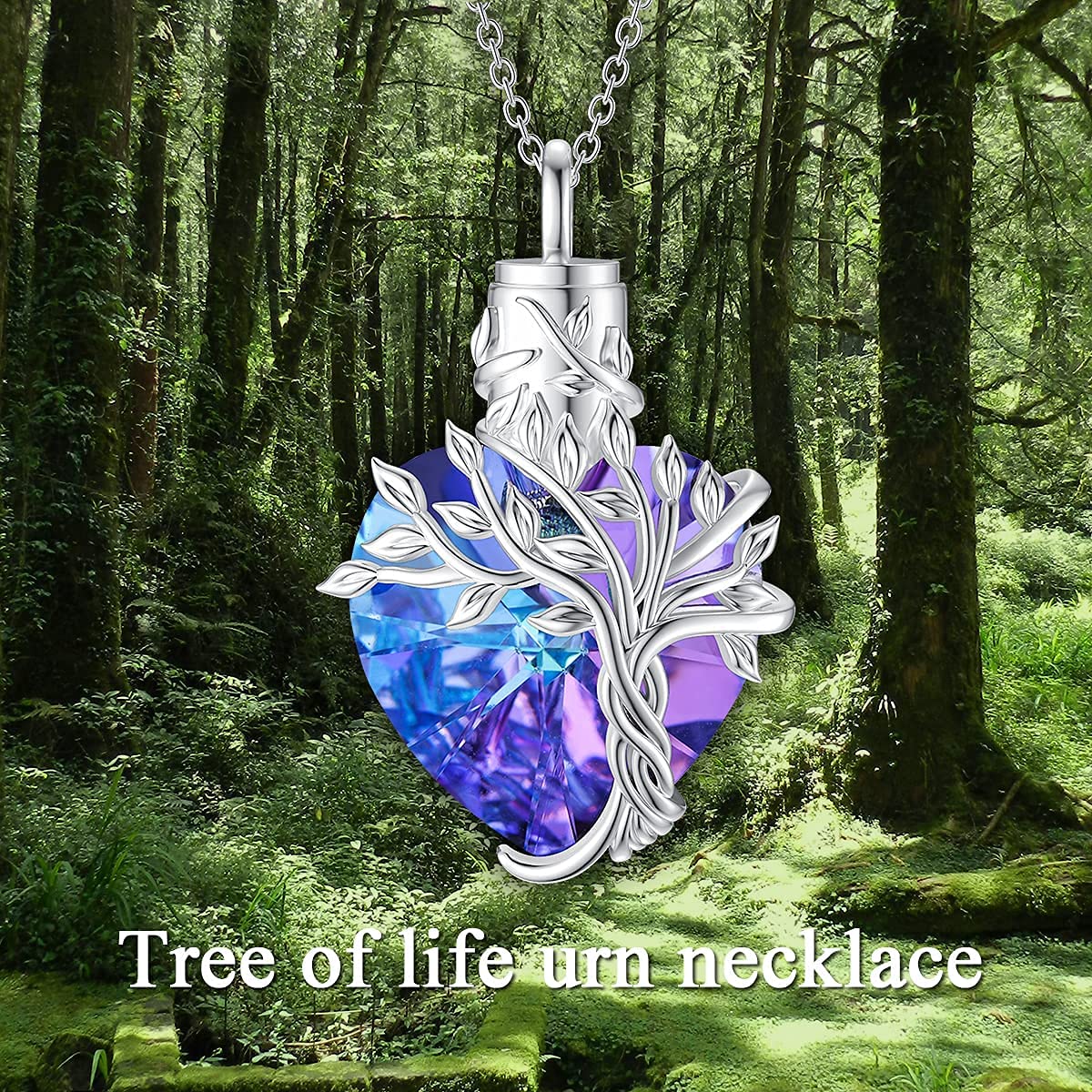 Ederseensucht-TOUPOP Urnenkette für Ashes 925 Sterling Silber Baum des Lebens/Schmetterling Ascheschmuck Asche Urne Anhänger Cremation Halskette mit Herz Kristall Memory Schmuck für Damen Herren