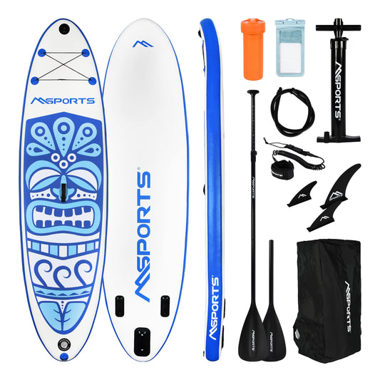 MSPORTS Stand Up Paddle Board Aufblasbar Komplettes Paddleboard Zubehör Verstellbares Paddel, hochwertige Pumpe + 2X Paddelstock + wasserdichte Smartphone Tasche + Multifunktionstasche