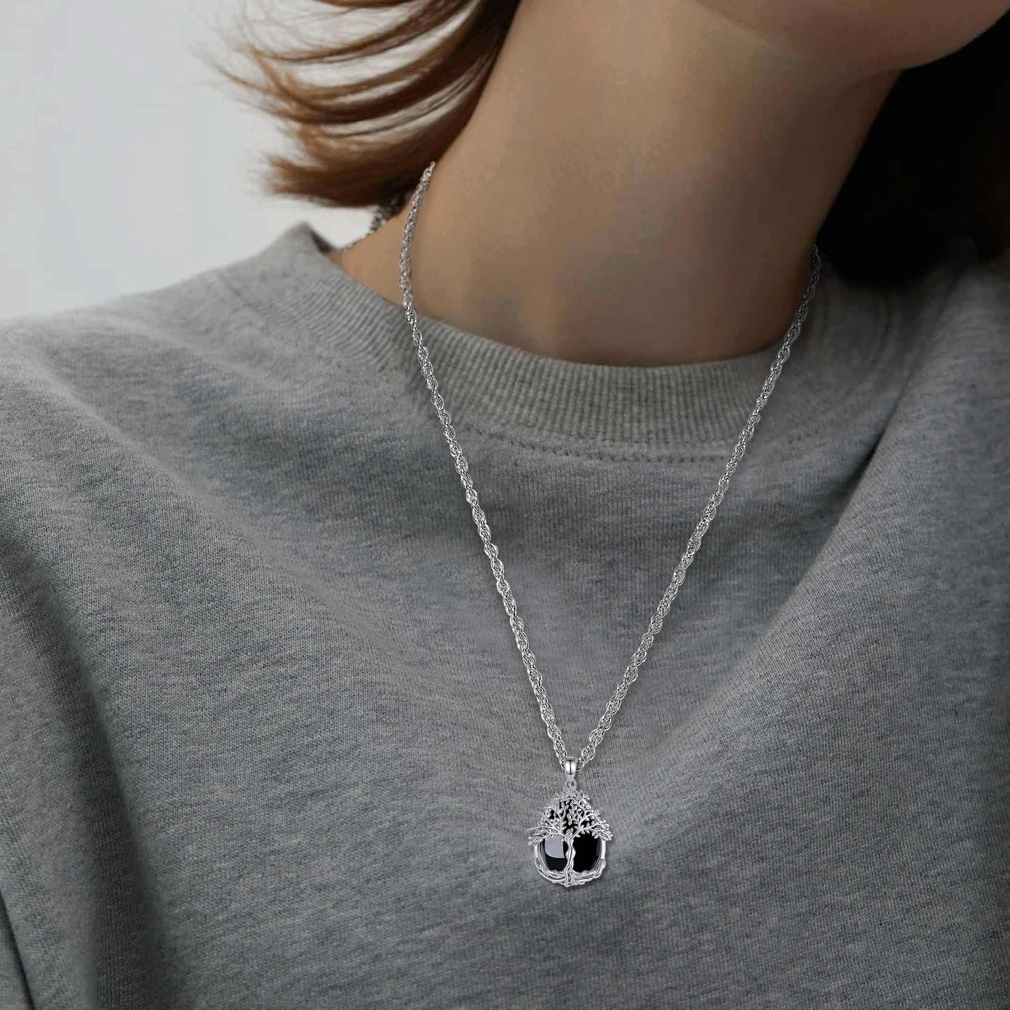 EDERSEENSUCHT - AEONSLOVE Lebensbaum Kette mit Kristall, Baum des Lebens Mondstein Halskette für Damen Türkis Amethyst Anhänger Obsidian Malachit Stein Kette Heilsteine Schmuck