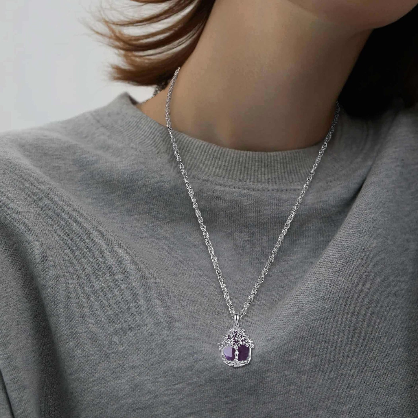 EDERSEENSUCHT - AEONSLOVE Lebensbaum Kette mit Kristall, Baum des Lebens Mondstein Halskette für Damen Türkis Amethyst Anhänger Obsidian Malachit Stein Kette Heilsteine Schmuck