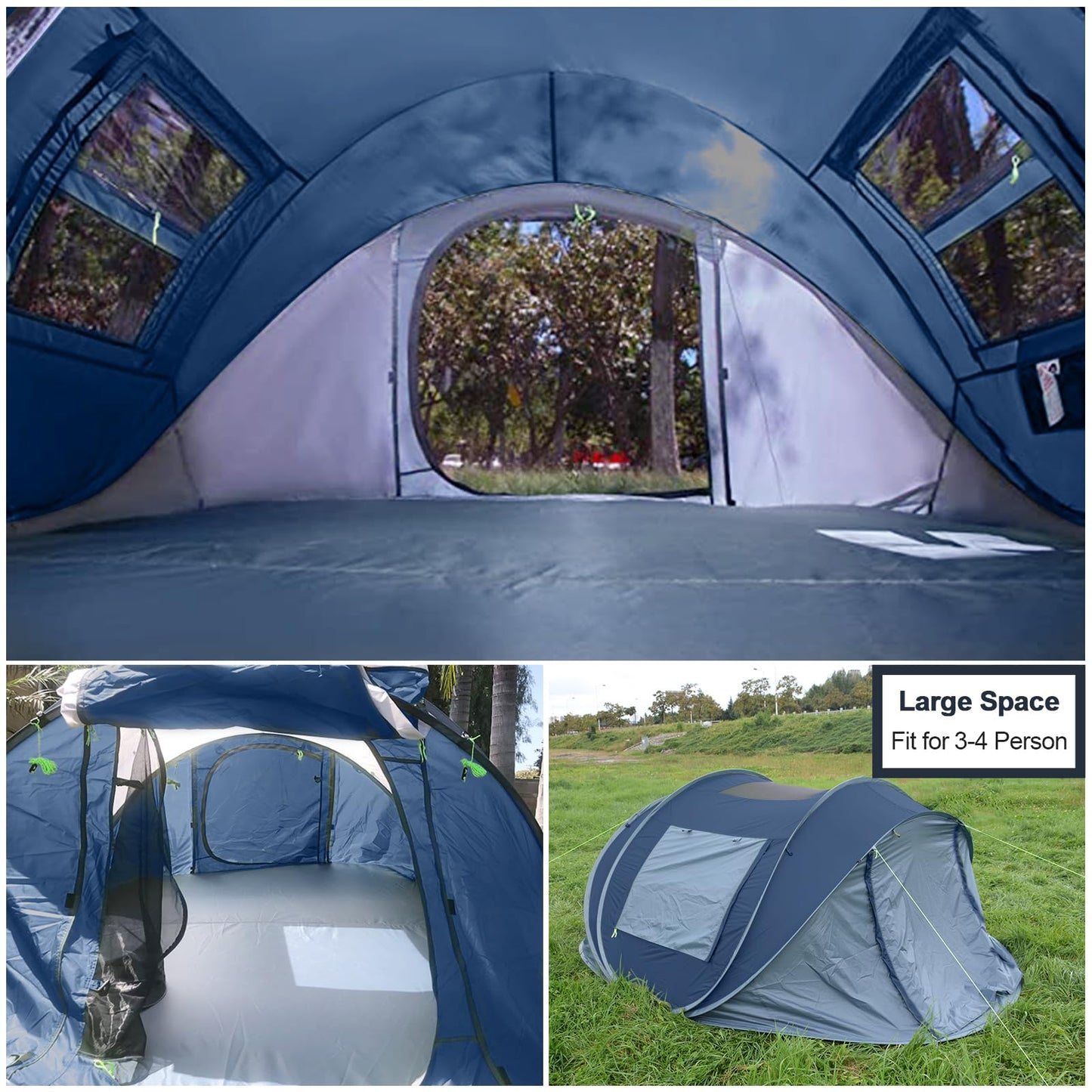 Zelt 3-4 Personen Pop Up Wurfzelt mit Große Dachfenster, Strandmuschel Automatik 4 Mann Zelte Wasserdicht Strandzelt Festivalzelt Schnellaufbauzelt für Outdoor Camping Picknick Wandern