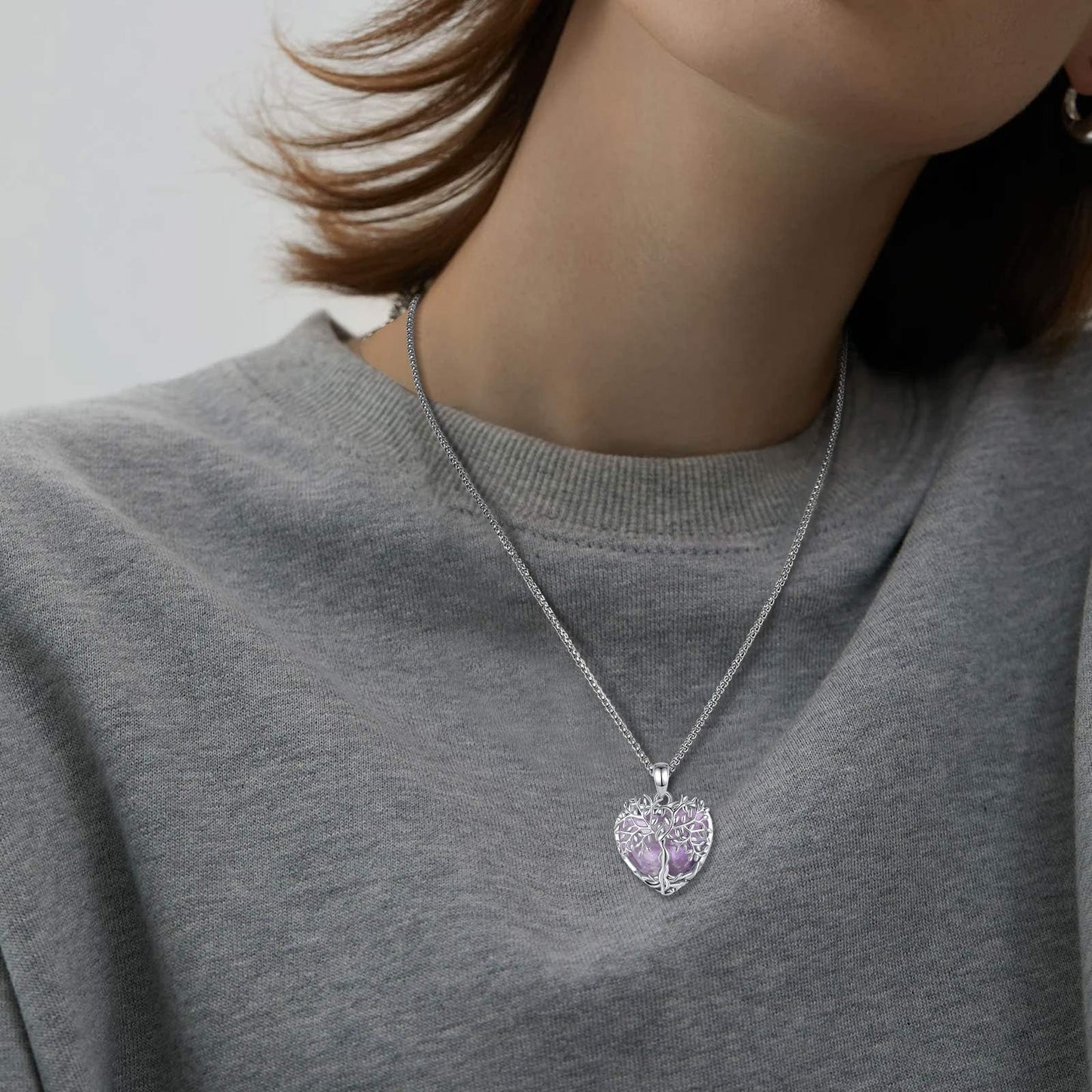 EDERSEENSUCHT - AEONSLOVE Lebensbaum Kette mit Kristall, Baum des Lebens Mondstein Halskette für Damen Türkis Amethyst Anhänger Obsidian Malachit Stein Kette Heilsteine Schmuck