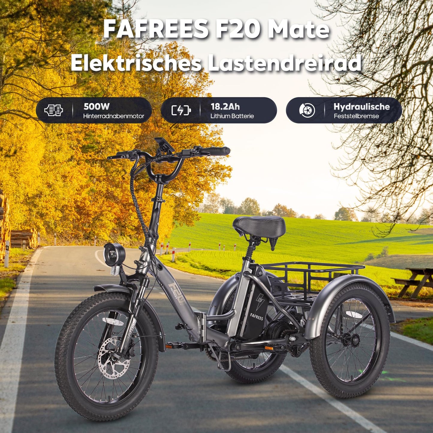 ELB trike Fafrees F20 Mate E Bike Dreirad Erwachsene Fat Klapprad, [ Offiziell ] E-Bike Lastenfahrrad 20 Zoll, Elektrofahrrad 180kg, Elektro Dreirad für Erwachsene, Ebike Fatbike 48V, 3 Rad Fahrrad Elektrisch