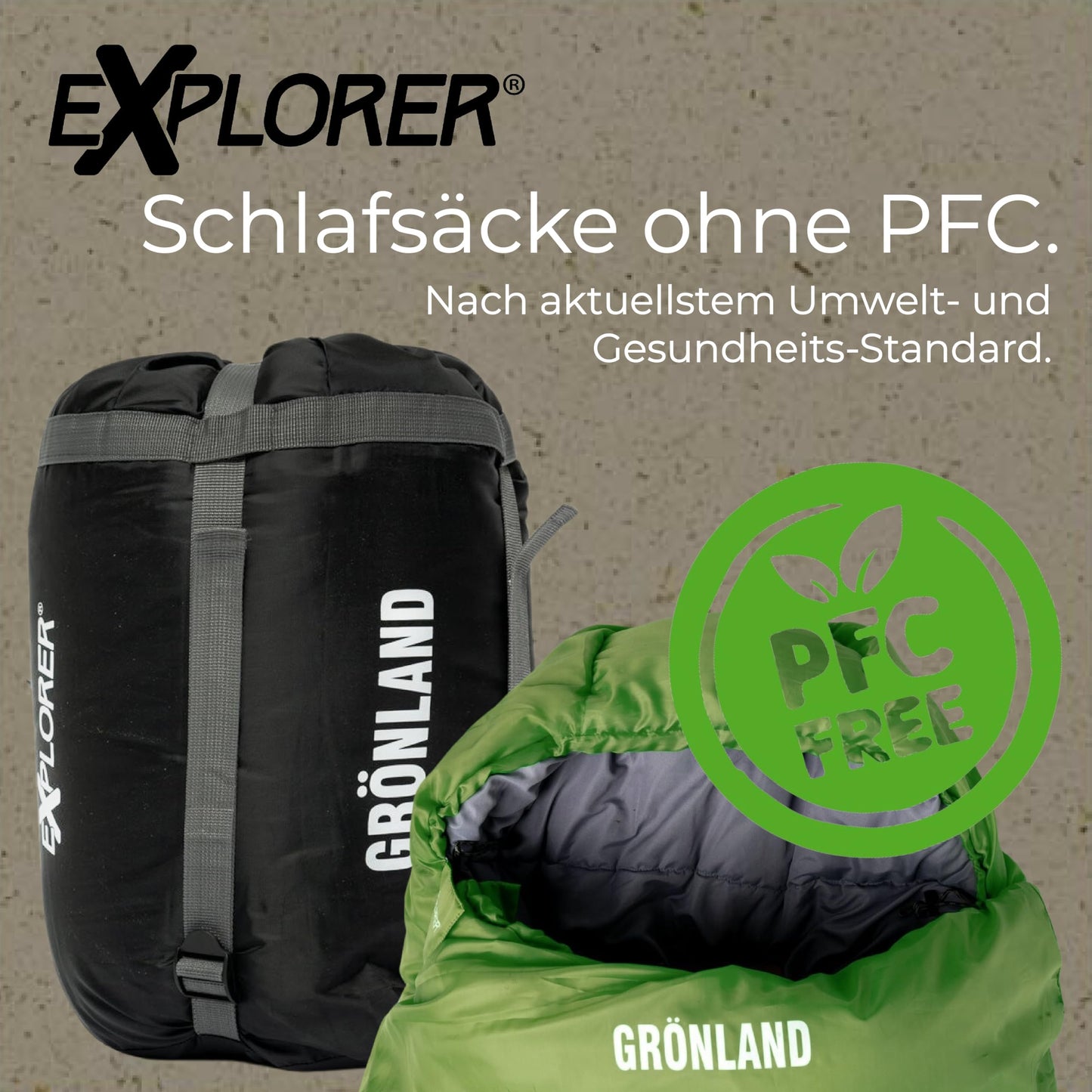 EXPLORER® GRÖNLAND Schlafsack -23°C -5°C [350GSM] 3-4 Jahreszeiten Winter Mumienschlafsack Erwachsene[1900g] 230x82x55cm ideal für Outdoor, Camping, Trekking und Reisen