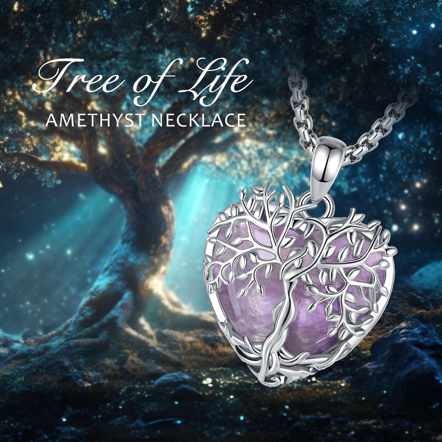 EDERSEENSUCHT - AEONSLOVE Lebensbaum Kette mit Kristall, Baum des Lebens Mondstein Halskette für Damen Türkis Amethyst Anhänger Obsidian Malachit Stein Kette Heilsteine Schmuck