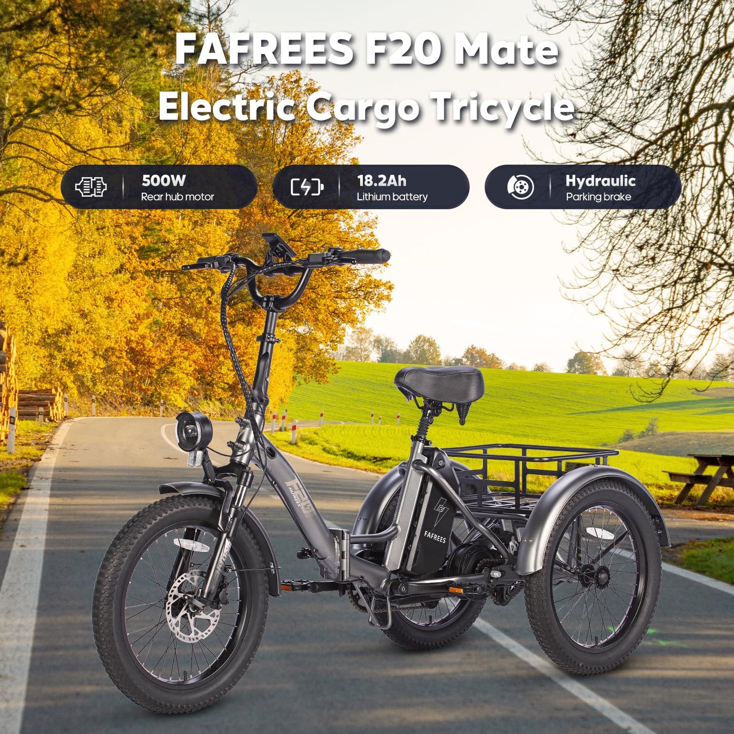 ELB trike Fafrees F20 Mate E Bike Dreirad Erwachsene Fat Klapprad, [ Offiziell ] E-Bike Lastenfahrrad 20 Zoll, Elektrofahrrad 180kg, Elektro Dreirad für Erwachsene, Ebike Fatbike 48V, 3 Rad Fahrrad Elektrisch