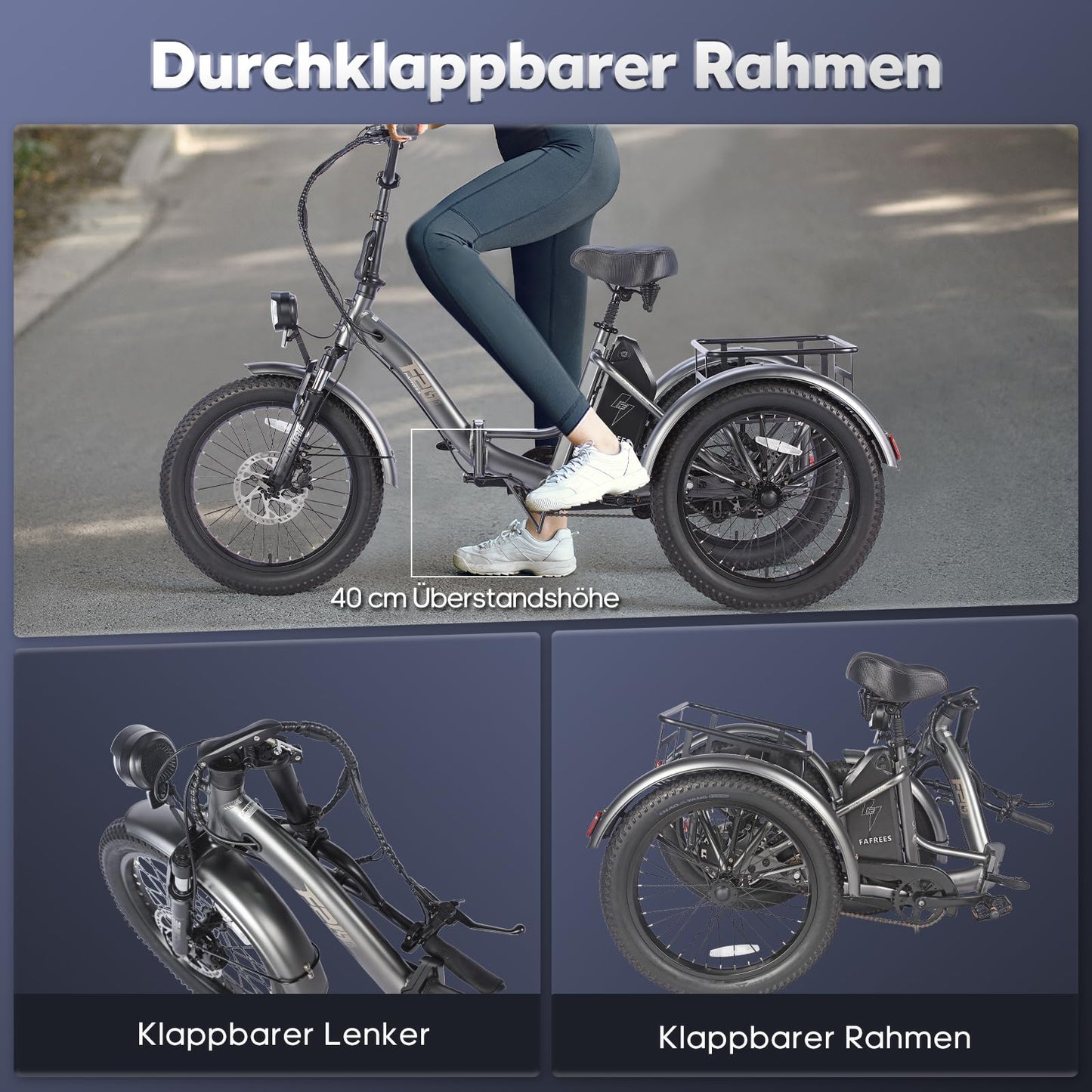 ELB trike Fafrees F20 Mate E Bike Dreirad Erwachsene Fat Klapprad, [ Offiziell ] E-Bike Lastenfahrrad 20 Zoll, Elektrofahrrad 180kg, Elektro Dreirad für Erwachsene, Ebike Fatbike 48V, 3 Rad Fahrrad Elektrisch