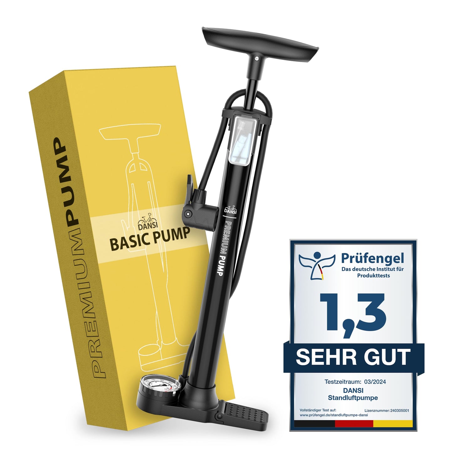DANSI Standluftpumpe, Verschiedene Modelle, mit Adaptern, passend für alle gängigen Ventile, mit Manometer
