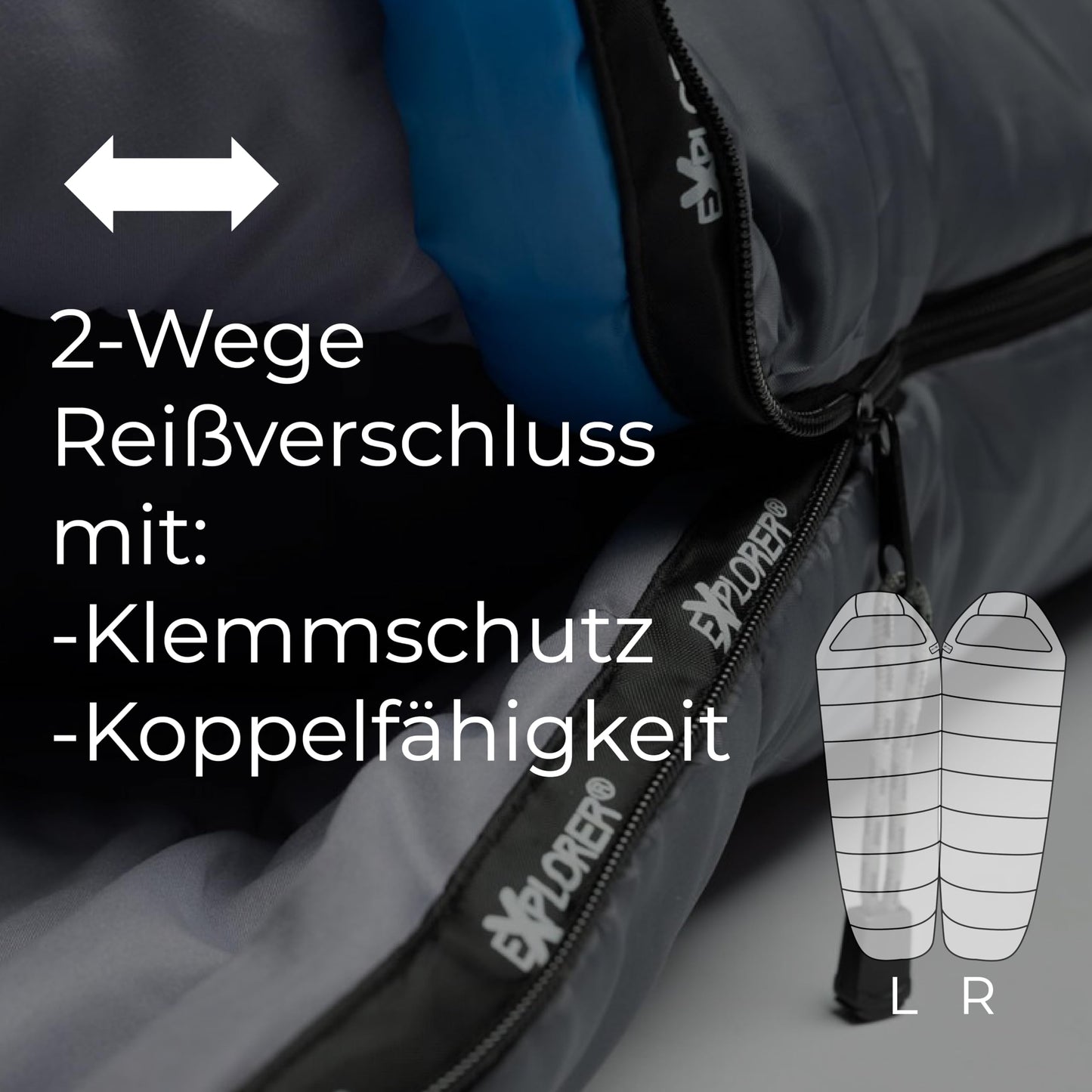 EXPLORER® GRÖNLAND Schlafsack -23°C -5°C [350GSM] 3-4 Jahreszeiten Winter Mumienschlafsack Erwachsene[1900g] 230x82x55cm ideal für Outdoor, Camping, Trekking und Reisen