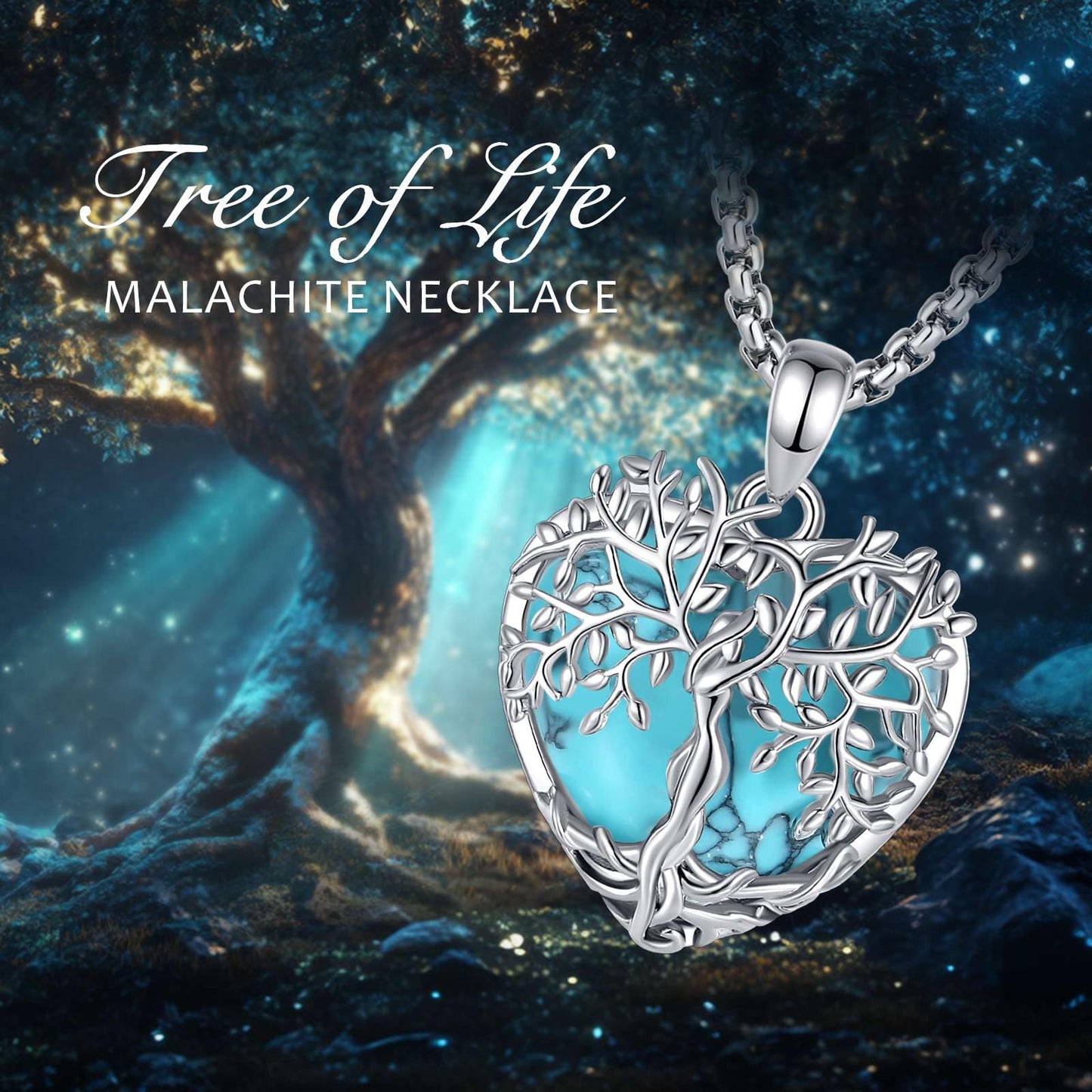 EDERSEENSUCHT - AEONSLOVE Lebensbaum Kette mit Kristall, Baum des Lebens Mondstein Halskette für Damen Türkis Amethyst Anhänger Obsidian Malachit Stein Kette Heilsteine Schmuck
