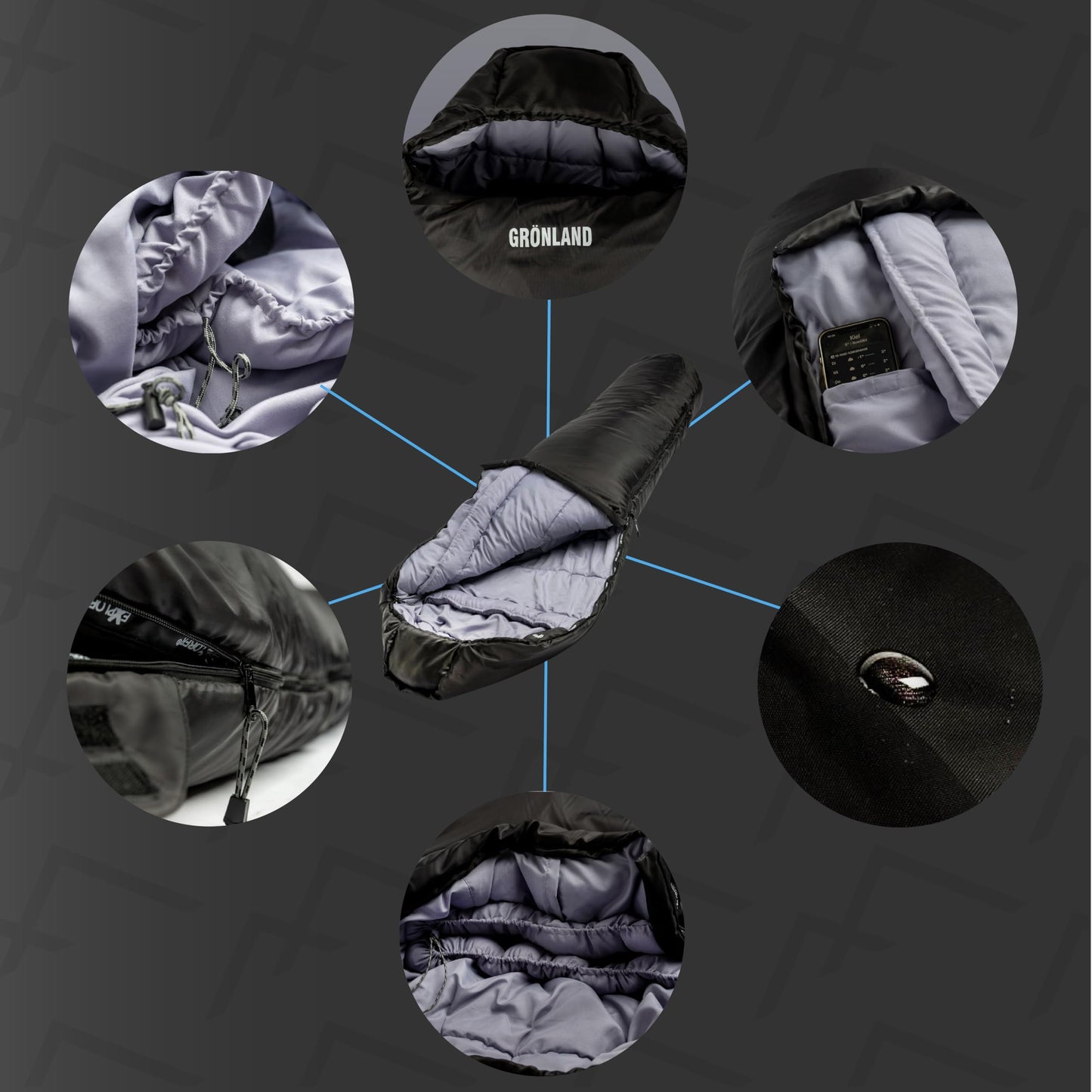 EXPLORER® GRÖNLAND Schlafsack -23°C -5°C [350GSM] 3-4 Jahreszeiten Winter Mumienschlafsack Erwachsene[1900g] 230x82x55cm ideal für Outdoor, Camping, Trekking und Reisen