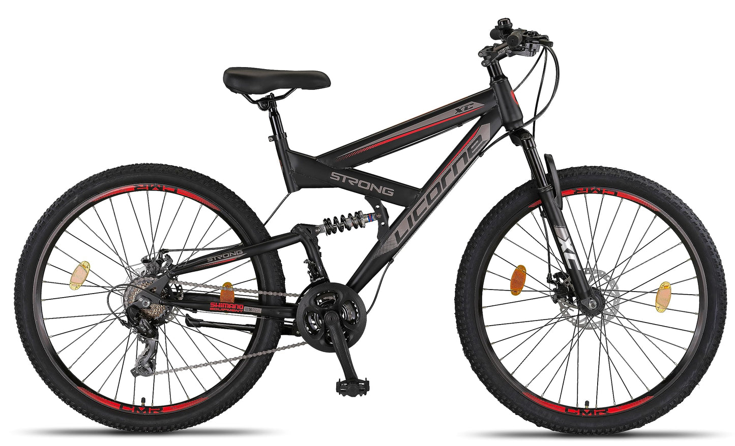 ELB daily Licorne Bike Strong 2D Premium Mountainbike in 26, 27.5 und 29 Zoll Fahrrad für Jungen Mädchen Damen und Herren Scheibenbremse vorne und hinten 21 Gang Schaltung Vollfederung