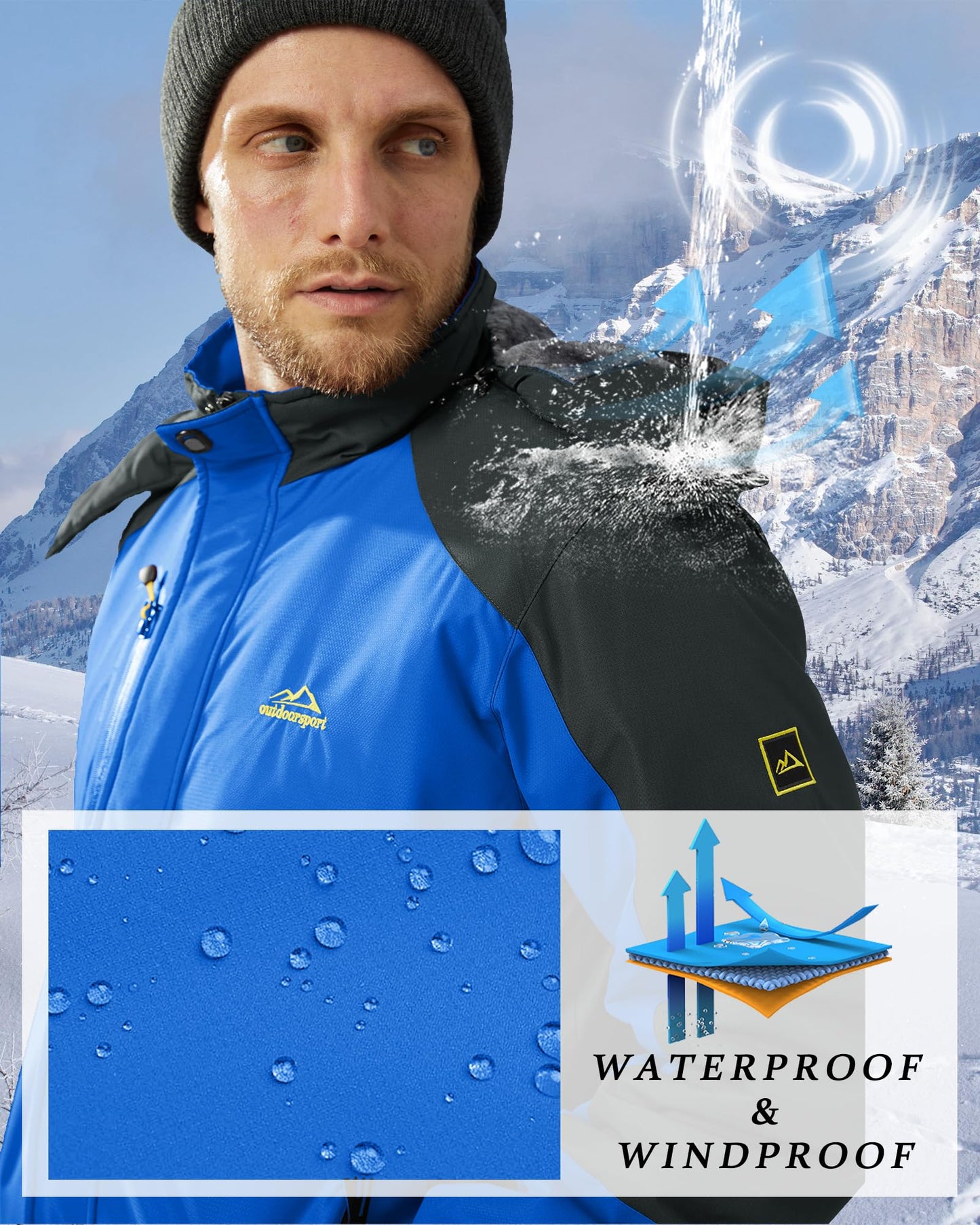 KEFITEVD Snowboardjacke Herren Warm Gefüttert Skijacke Wasserdicht Softshell Jacke mit Kapuze Fleece Winterjacke Atmungsaktiv Funktionsjacke