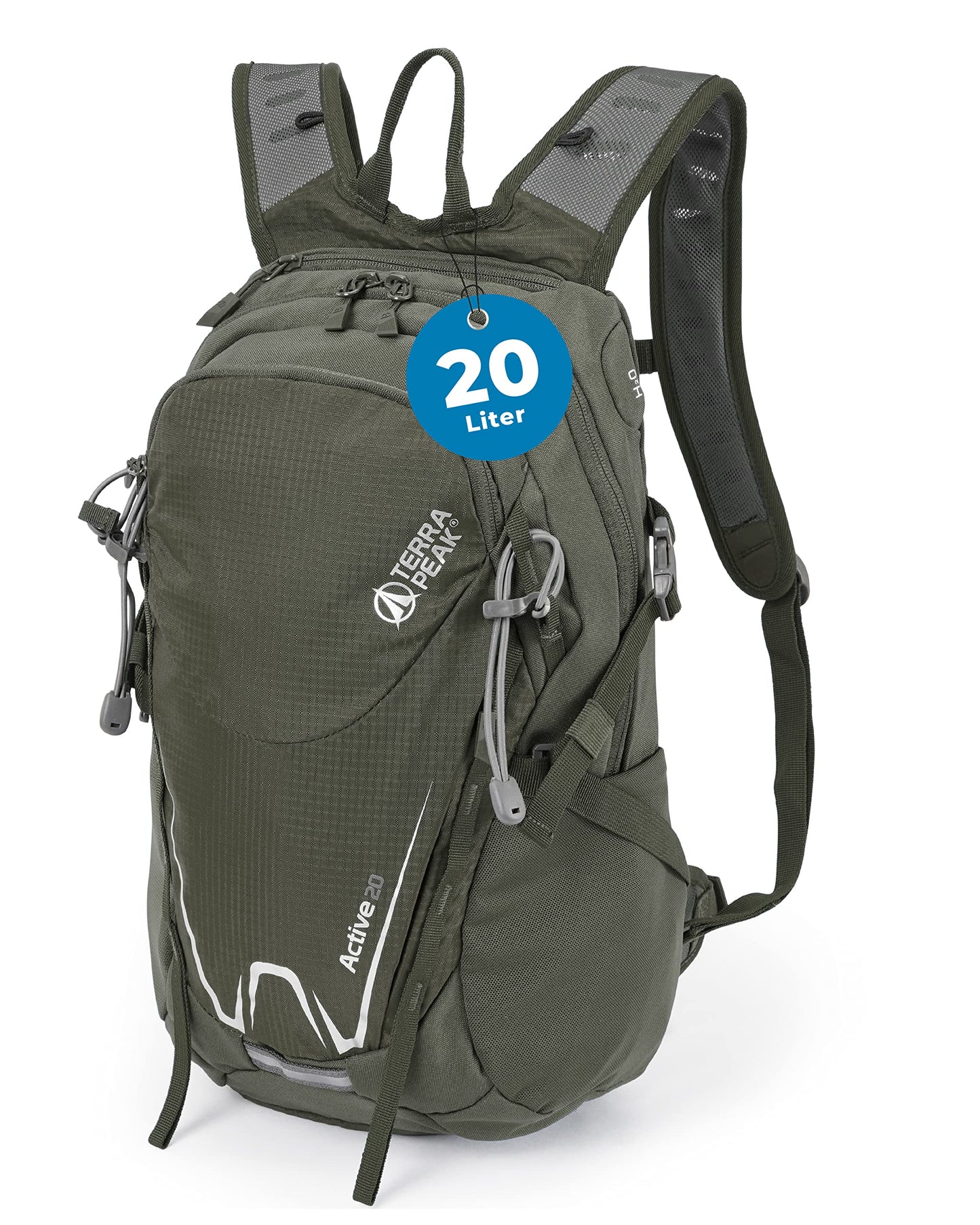 ELB walk Terra Peak Wanderrucksack 20L Active 20 Premium (klein) Trekkingrucksack mit Rückenbelüftung, Regenschutz-hülle & Trinksystem-Halterung, aus atmungsaktivem 3D Air Mesh, Outdoor Daypack mit Hüftgurt