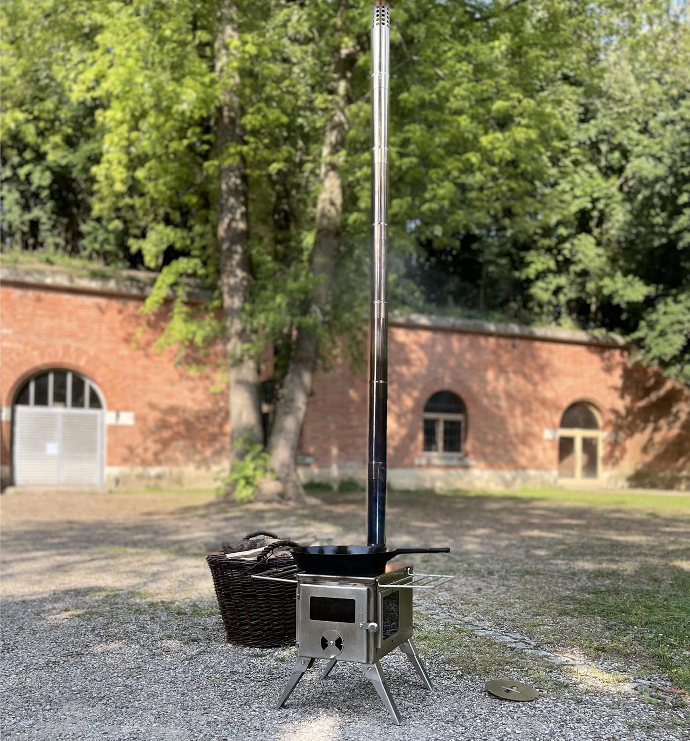 CampFeuer Edelstahl Zeltofen | 51,5 x 42 x 216 cm | silber | Tragbarer Holzofen für Camping, Outdoor, Zelt | Zeltheizung Camping, Zeltofen Holz, Tent Stove, Zelt Ofen Outdoor