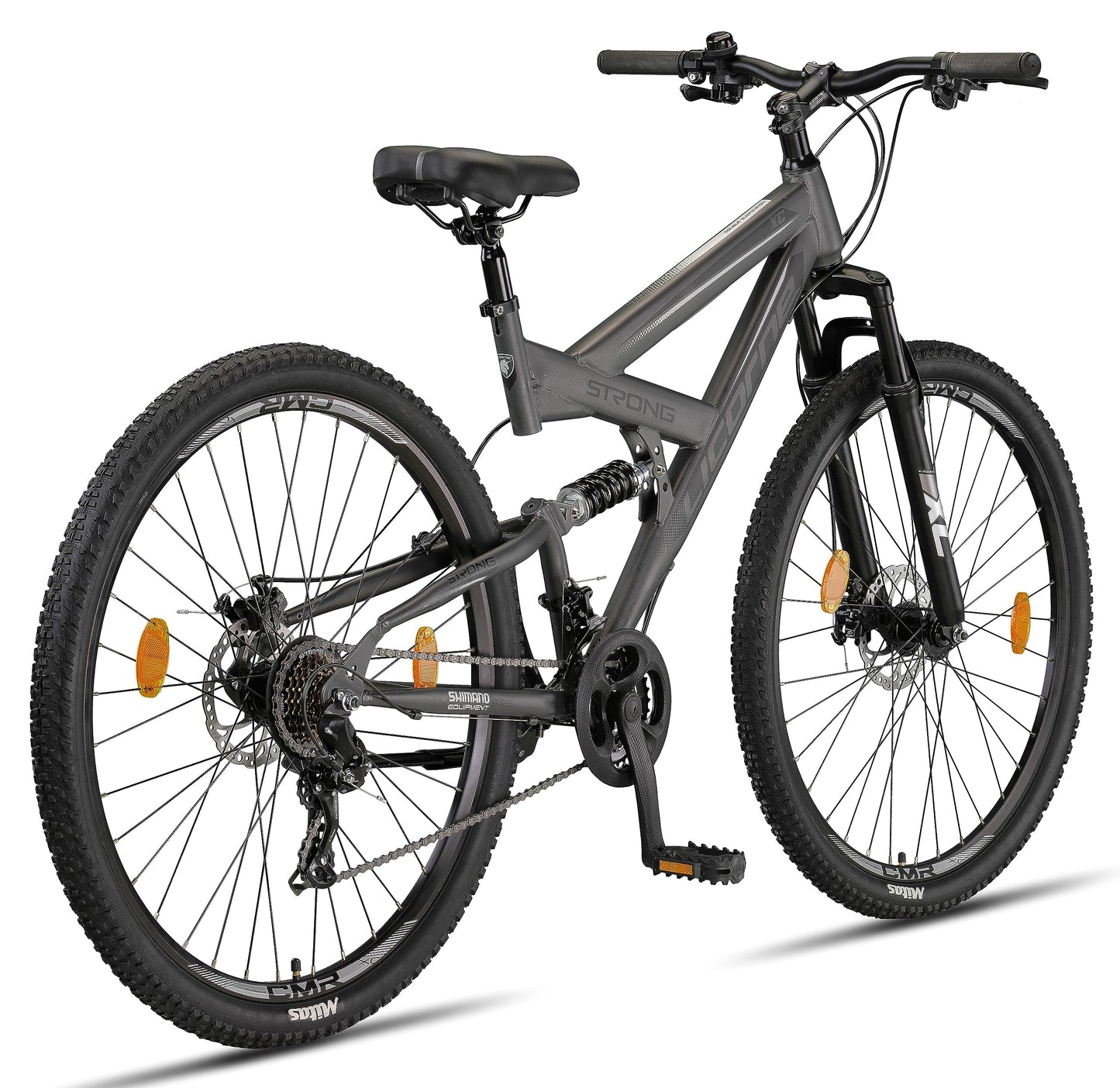 ELB daily Licorne Bike Strong 2D Premium Mountainbike in 26, 27.5 und 29 Zoll Fahrrad für Jungen Mädchen Damen und Herren Scheibenbremse vorne und hinten 21 Gang Schaltung Vollfederung