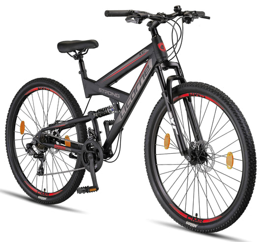 ELB daily Licorne Bike Strong 2D Premium Mountainbike in 26, 27.5 und 29 Zoll Fahrrad für Jungen Mädchen Damen und Herren Scheibenbremse vorne und hinten 21 Gang Schaltung Vollfederung