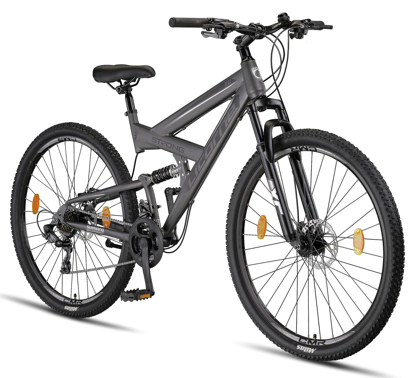ELB daily Licorne Bike Strong 2D Premium Mountainbike in 26, 27.5 und 29 Zoll Fahrrad für Jungen Mädchen Damen und Herren Scheibenbremse vorne und hinten 21 Gang Schaltung Vollfederung